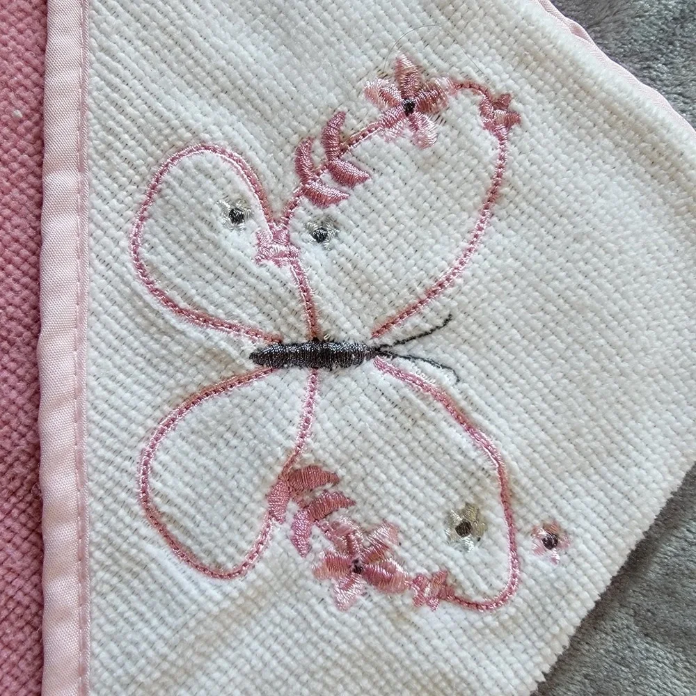 Cudlie Hooded Towel Kids OS Pink Excellent Butterfly Embroidered Bath Wrap